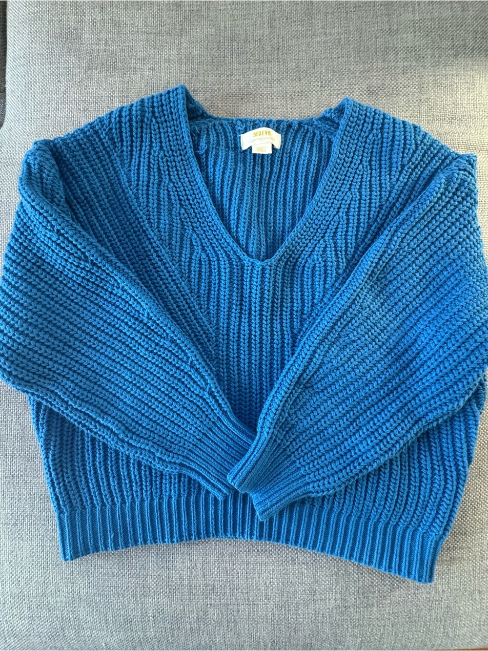Maeve Cobalt Blue V-Neck Chunky Rib Sweater